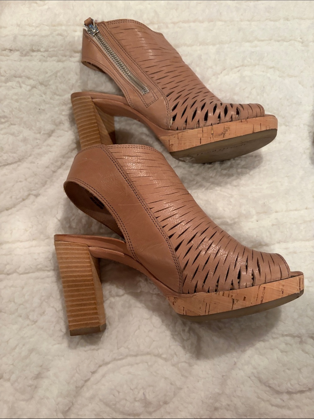 Paul Green Tan Cutout Platform Slingback Heels